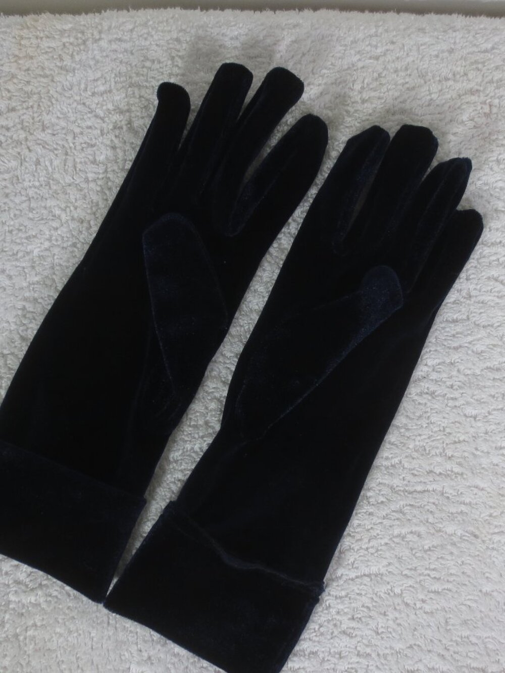 NEW Unlisted Gloves Dark Sapphire Blue Stretch Velvet Forearm 10 Inch Women's OS